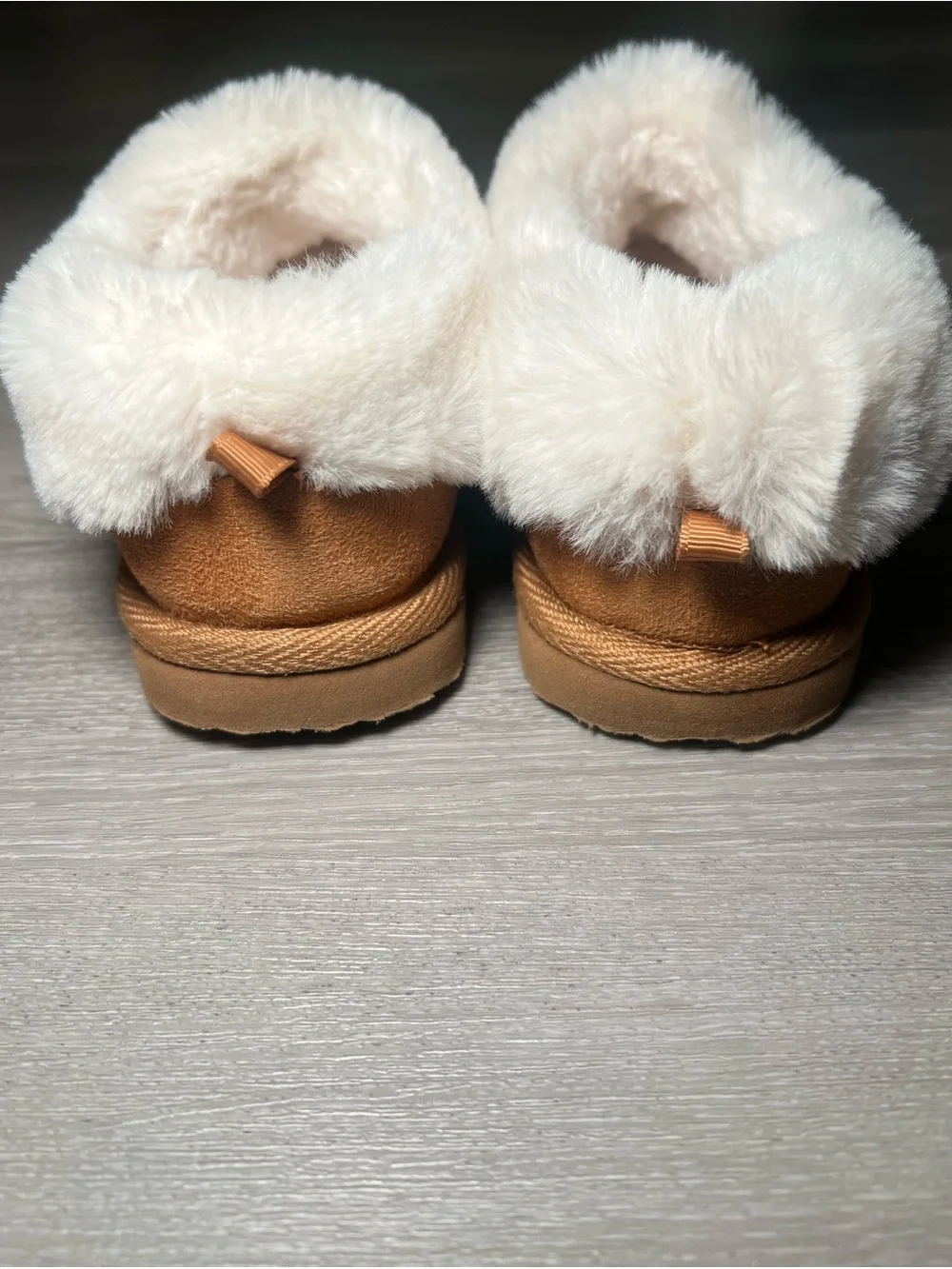 wonder nation Toddler Tan Faux-Suede Slippers with Cream Faux-Fur Cuff